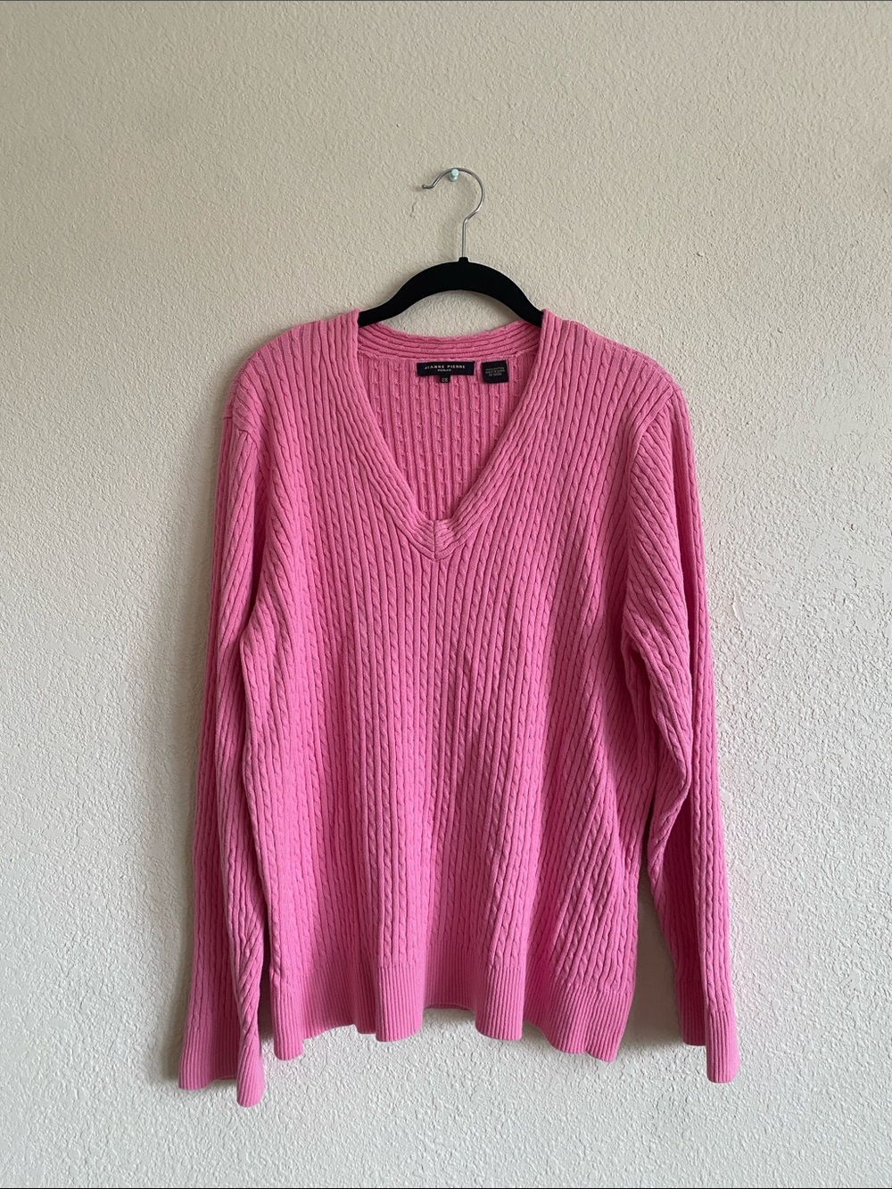 JEANNE PIERRE Pink V-Neck Ribbed Knit Sweater